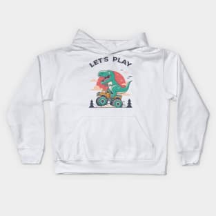 illustration of a T-rex riding a monster truck Kids Hoodie